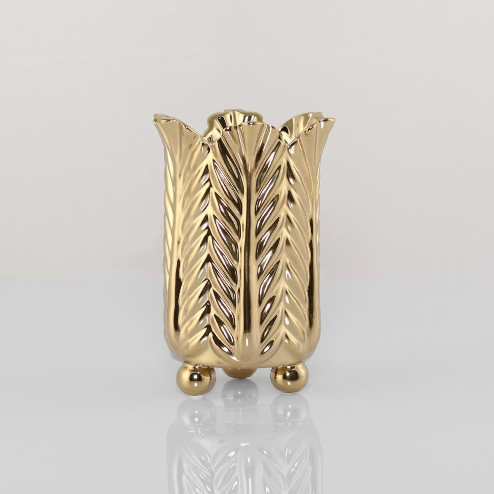 VASO FORMA FOGLIA ORO H.21